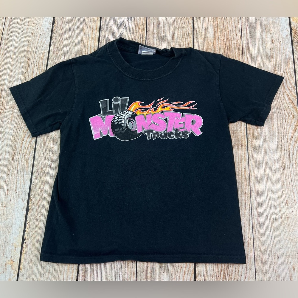 Lil Monster Trucks Kids Youth Size Small 6/8 Black T Shirt